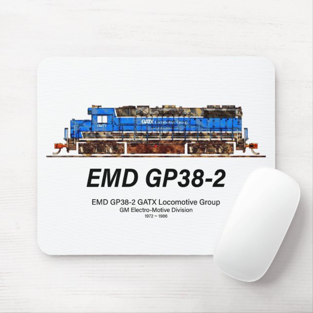 Mousepad EMD GP38-2 Locomotive diesel azul e branco GATX (Com mouse)