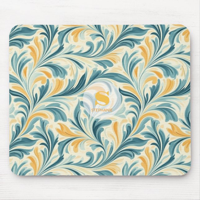 Mousepad Emerald Green e Dourada Paisley Leaf Pattern (Frente)
