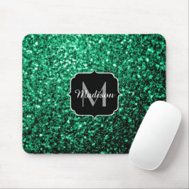 Mousepad Emerald Green faux glits brilha monograma