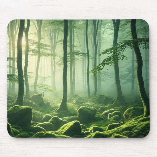Mousepad Emerald Serenity – Misty Forest Glow (Frente)