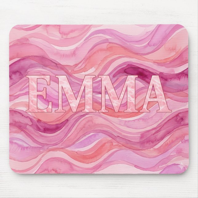 Mousepad EMMA Rosa Personalizada Ondas Aquarela (Frente)