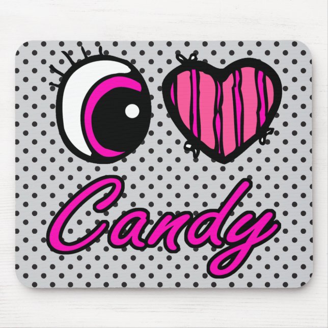 Mousepad Emo Eye Heart I Love Candy (Frente)