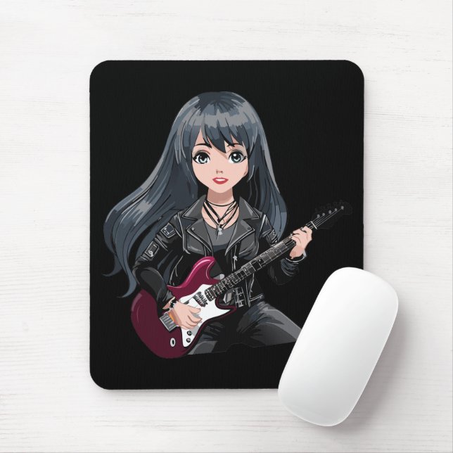 Mousepad Emo girl with long black hair (Com mouse)
