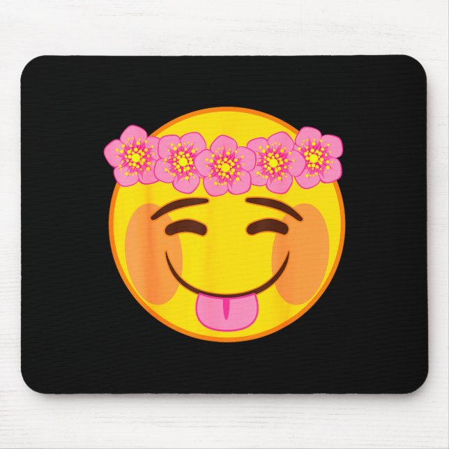 Mousepad Emoji Flower Crown Tongue Yellow Smile Face  (Frente)