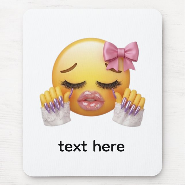 Mousepad Emoji Sassy Enrubescida com Laço Rosa e Unhas Long (Frente)