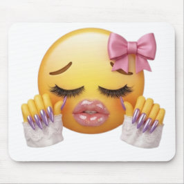 Mousepad Emoji Sassy Enrubescida com Laço Rosa e Unhas Long