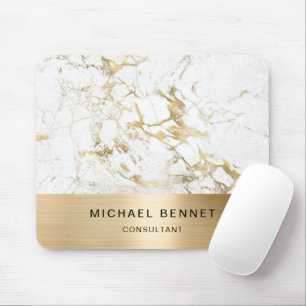 Mousepad Empresa Consultor Dourado de mármore branco metá