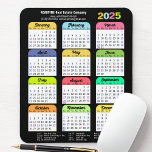 Mousepad Empresa de feriados públicos nos EUA no calendário<br><div class="desc">Feliz ano novo branco preto moderno Colorido 2025 - Mouse corporativo com 2025 com calendário de 2025 com feriados federais nos Estados Unidos. Todos os textos estão pré-organizados para que você personalize fácil e rapidamente com seus próprios detalhes.</div>