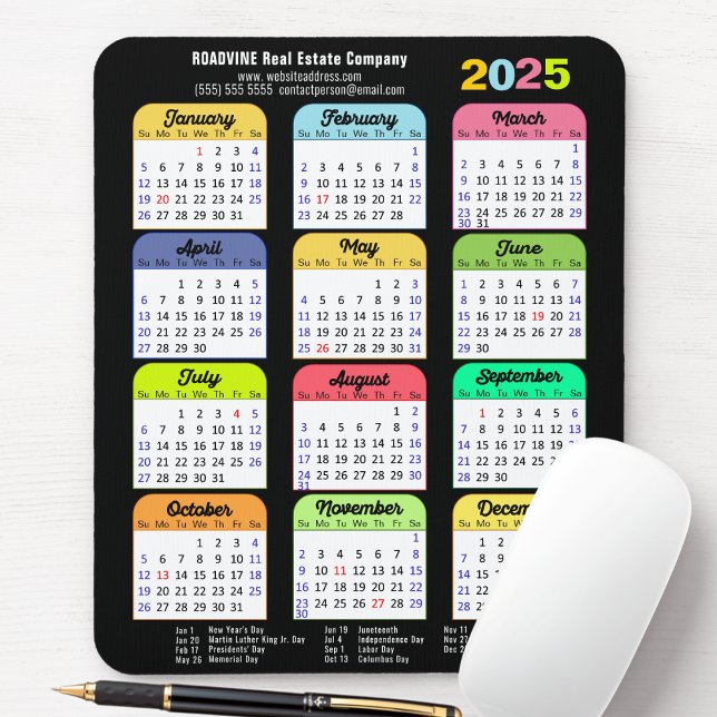 Mousepad Empresa de feriados públicos nos EUA no calendário (Criador carregado)