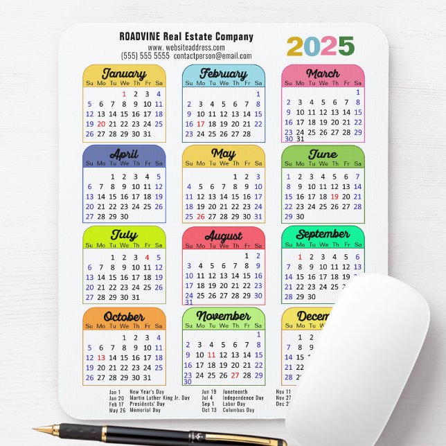 Mousepad Empresa de feriados públicos nos EUA no calendário (Criador carregado)