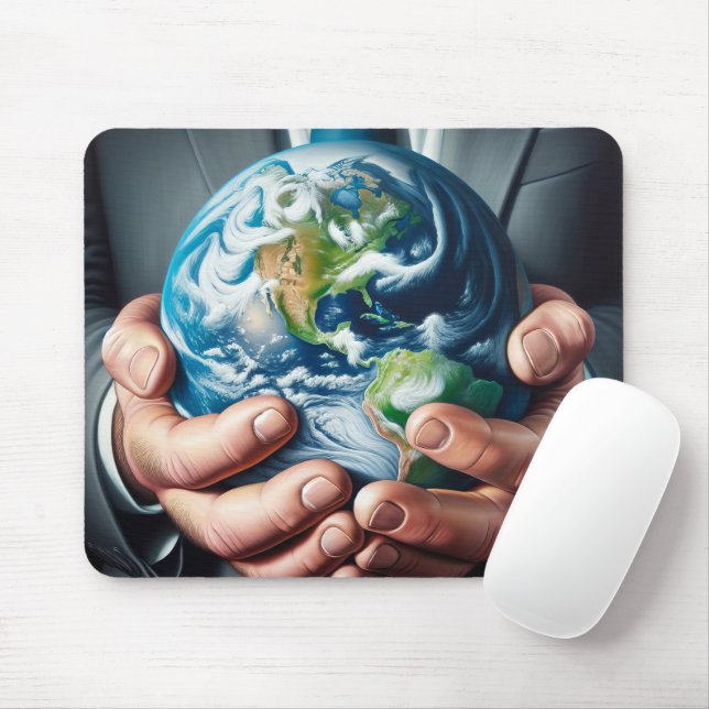 Mousepad Empresário segurando planeta Terra (Com mouse)