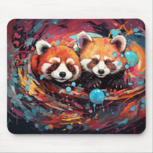 Mousepad Encantamento de Animais Coloridos de Panda Vermelh
