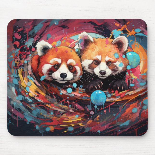 Mousepad Encantamento de Animais Coloridos de Panda Vermelh (Frente)