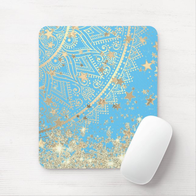 Mousepad Encantando Mandala com Douradas Estrelas na Turque (Com mouse)