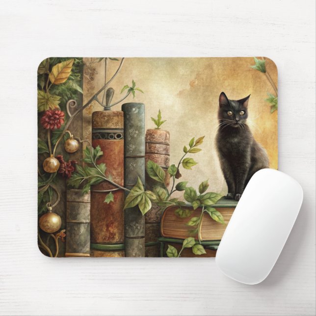 Mousepad Enchanted Black Cat Library (Com mouse)