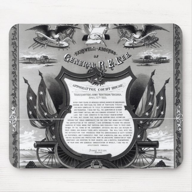 Mousepad Endereço de adeus do general Robert E. Lee (Frente)
