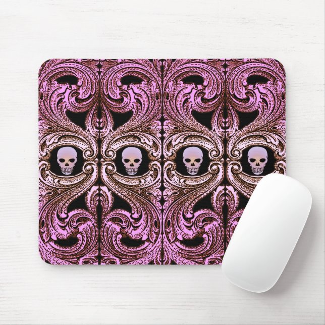 Mousepad Enfeite Rosa Gótico com Caveira (Com mouse)