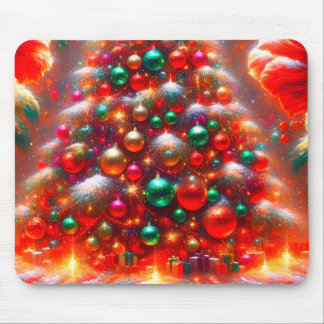 Mousepad Enfeites de árvore de Natal em verde vermelho + am