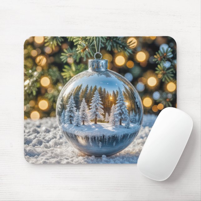 Mousepad Enfeites de natal com cena de inverno (Com mouse)