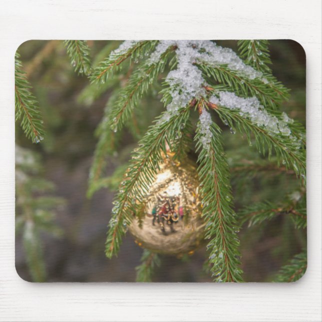Mousepad Enfeites de natal de vidro Dourados na árvore (Frente)
