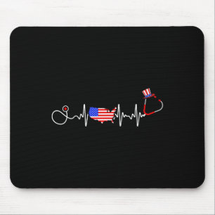 Mousepad Enfermeira Americana Em 4 De Julho, Mapa Patriótic