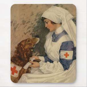 Mousepad Enfermeira com golden retriever 1917 WW1