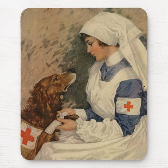 Mousepad Enfermeira com golden retriever 1917 WW1 (Frente)