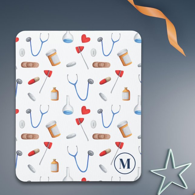 Mousepad Enfermeira de Padrão Médico do Monograma Moderno (Criador carregado)