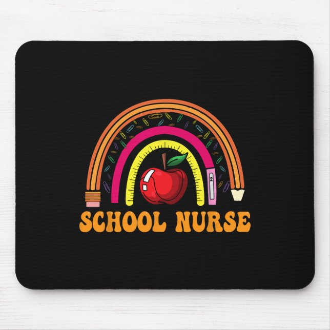 Mousepad Enfermeira Escolar De Volta à Escola Lápis Arco-Ír (Frente)