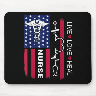 Mousepad Enfermeira Estetoscópio Batimento Cardíaco Bandeir