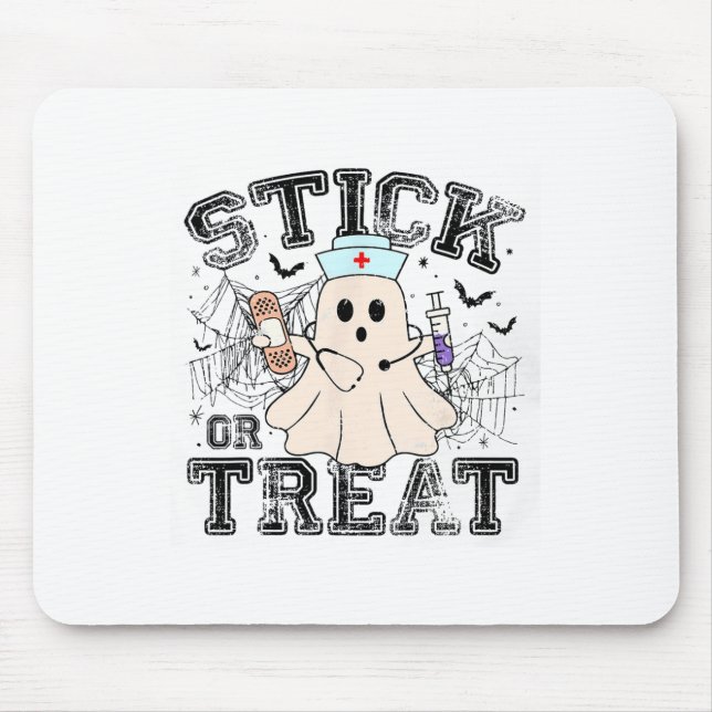 Mousepad Enfermeira Fantasma De Halloween De Stick Ou Trata (Frente)