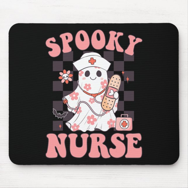 Mousepad Enfermeira Floral Cute Ghost Enfermeira Groovy Hal (Frente)