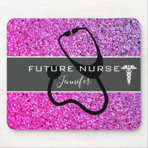 Mousepad Enfermeira Futura Stethoscope Pink Purple Glitter