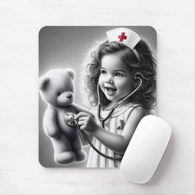 Mousepad Enfermeira Infantil Com Urso De Teddy (Com mouse)