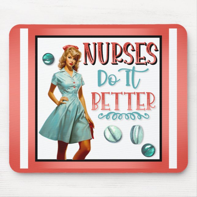 Mousepad Enfermeira Nostálgica Bonita Enfermeira Pinup Faz  (Frente)