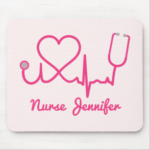 Mousepad Enfermeira Personalizada Rosa Nome Stethoscope Lin