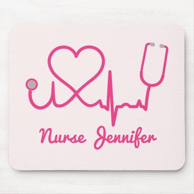Mousepad Enfermeira Personalizada Rosa Nome Stethoscope Lin (Frente)