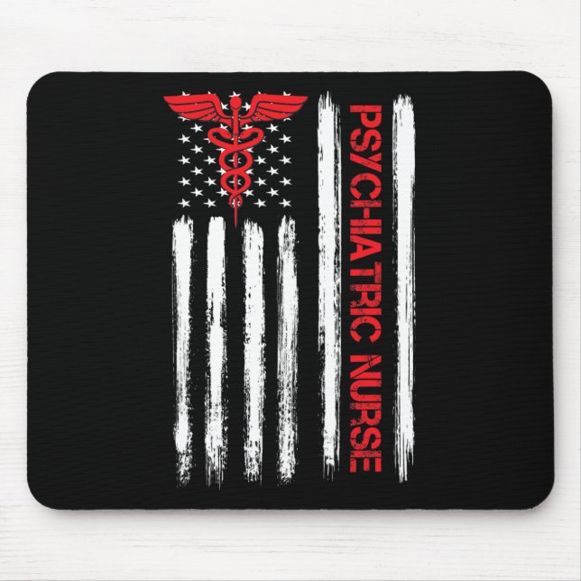 Mousepad Enfermeira Psiquiátrica Flag American RN Mental He (Frente)