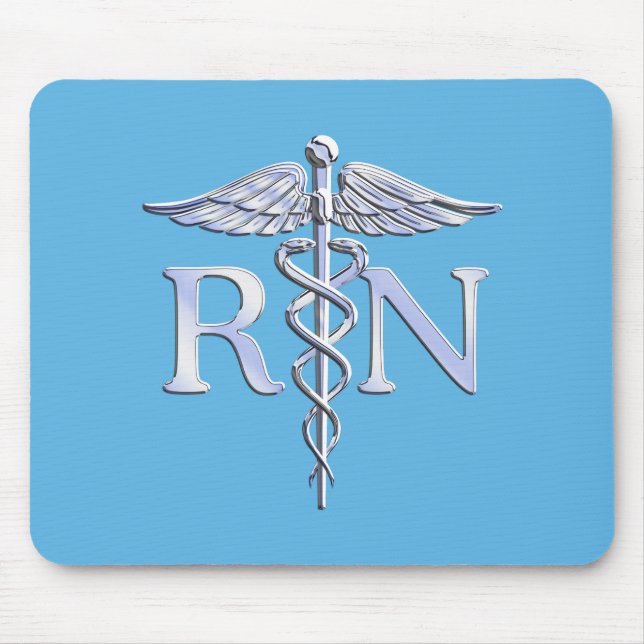 Mousepad Enfermeira Registrada RN Prata Tal Como Caduceus B (Frente)