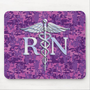 Mousepad Enfermeira Registrada RN Silver Caduceus Fuchsia C