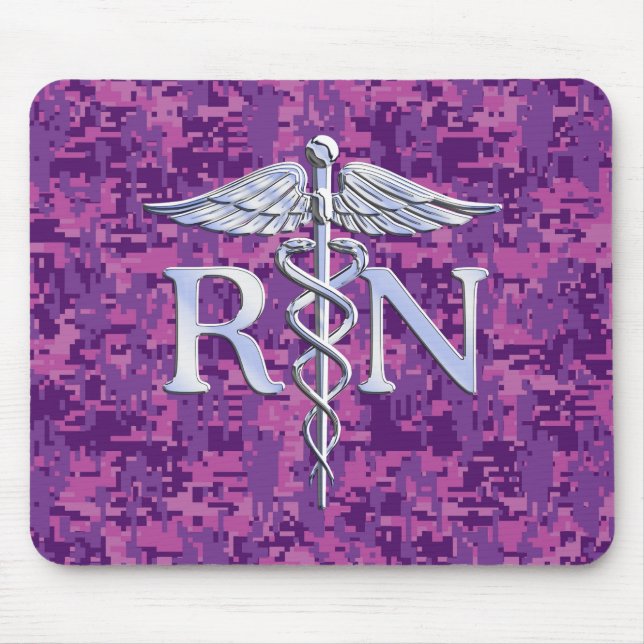 Mousepad Enfermeira Registrada RN Silver Caduceus Fuchsia C (Frente)