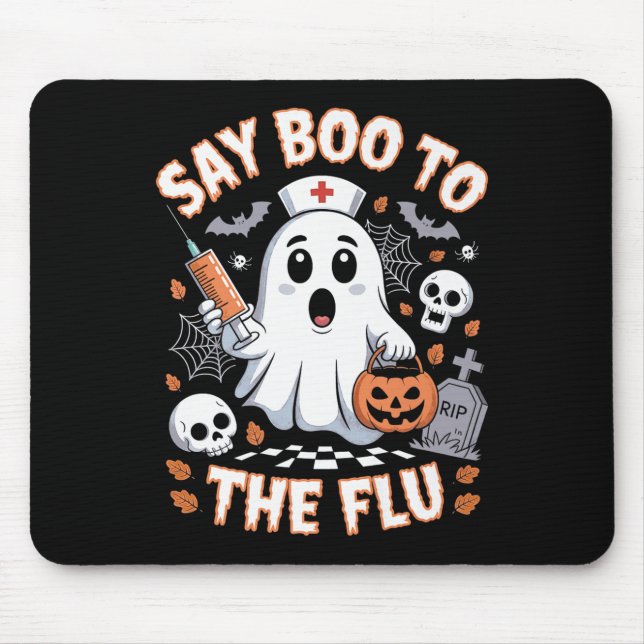 Mousepad Enfermeira Retro Ghost Halloween Vacina Diz Boo À (Frente)