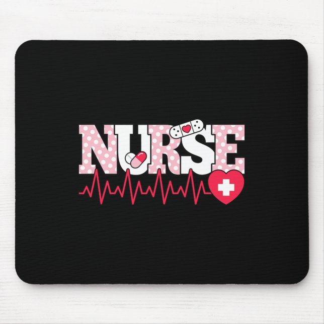 Mousepad Enfermeira Rosa, Bonita Enfermeira Cardíaca (Frente)