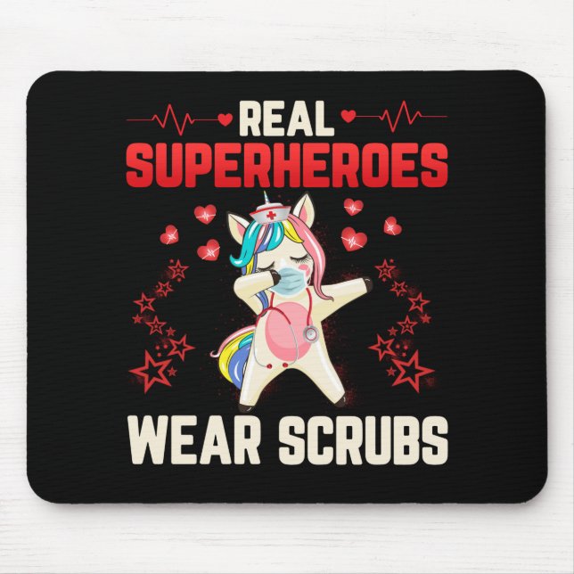 Mousepad Enfermeira Unicorn Vestindo Facemask Real (Frente)