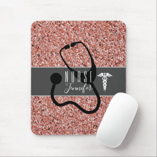 Mousepad Enfermeiro Estetoscópio Caduceus Rosa Rosa Dourada