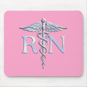 Mousepad Enfermeiro Registrado RN Caduceus em Rosa Rosa Ros