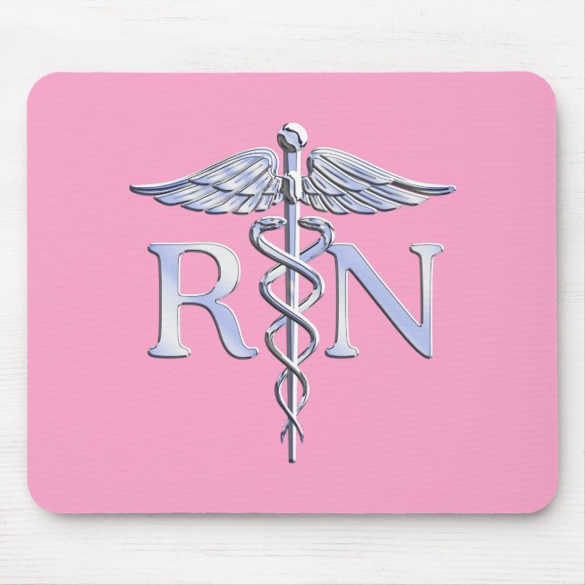 Mousepad Enfermeiro Registrado RN Caduceus em Rosa Rosa Ros (Frente)
