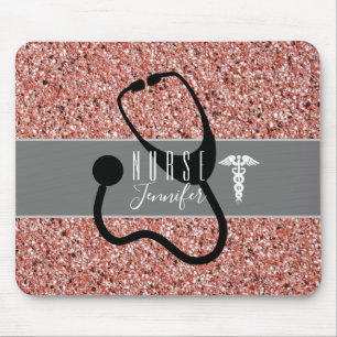 Mousepad Enfermeiro Stethoscope Caduceus Rosa Dourado Glitt