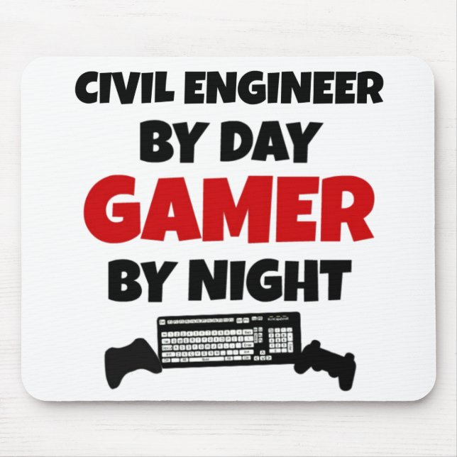 Mousepad Engenheiro Civil por Jogador do Dia pela Noite (Frente)