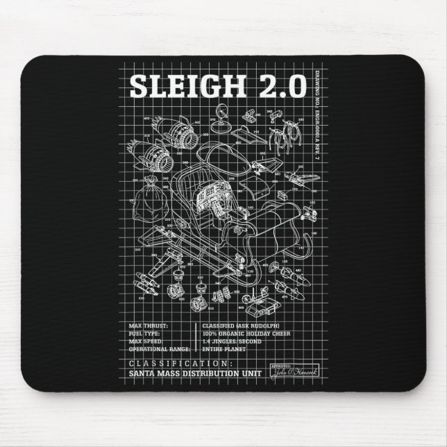 Mousepad Engineer Christmas Funny Santa Rocket Sleigh Bluep (Frente)